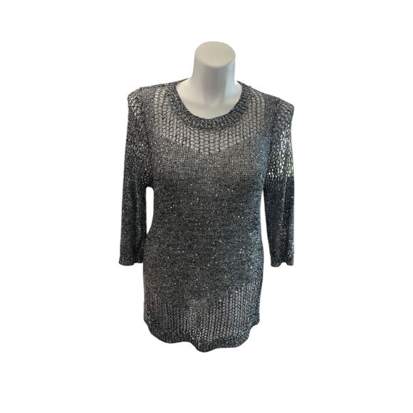Lauren Michelle Silver/Black Sheer Knit Sequins Sweater - Size 1X  ***Item: 0670 - Picture 1 of 8